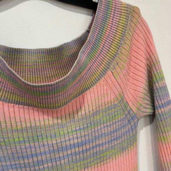 Anthropologie Daily Practice Sweater Dress Small Pastel Stripe Knit Midi Chic - Picture 7 of 11